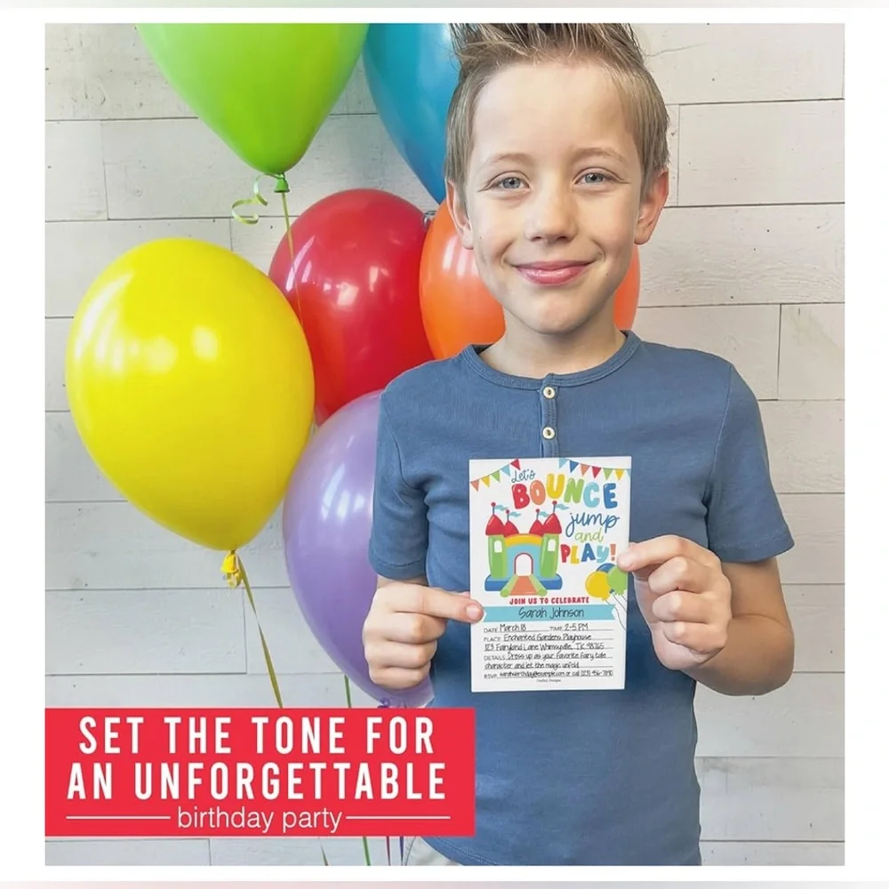 NEW Hadley Designs 15 Birthday Party Invitations Let's House Bounce jump & play